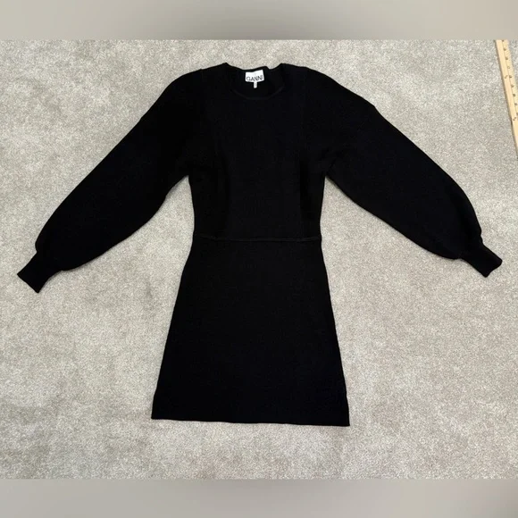 Ganni - Black Knit Dress with Balloon Sleeve - size Medium - LIKE NEW - Picture 6 of 16